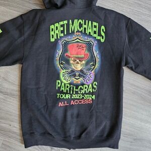 Bret Michaels Parti-Gras Tour 2023-2024 Zip Up Hoodie Black Neon Skull Mens M
